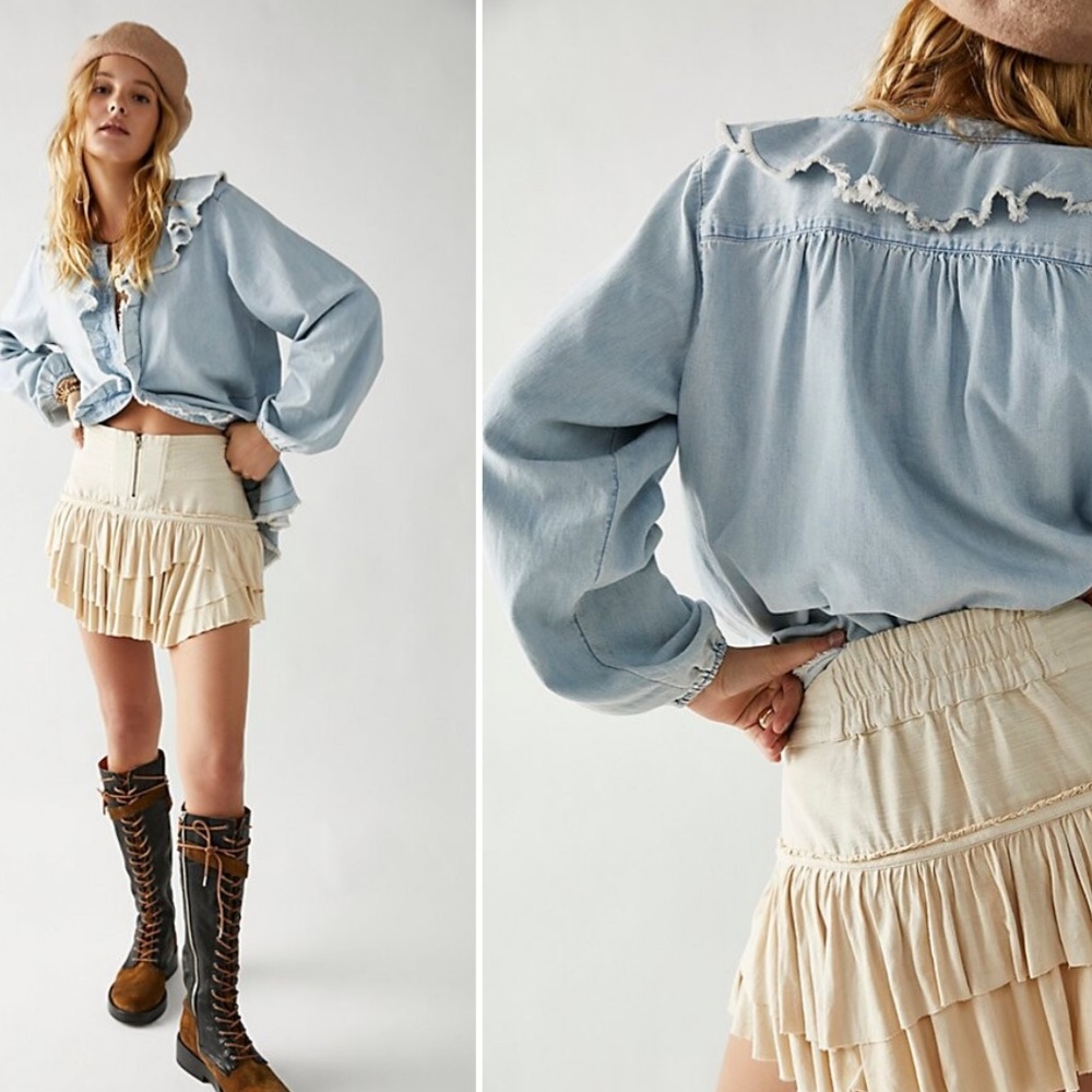 Free People Frostbite Ruffles Tiered Exposed Zipper Mini Skirt - Picture 2 of 6